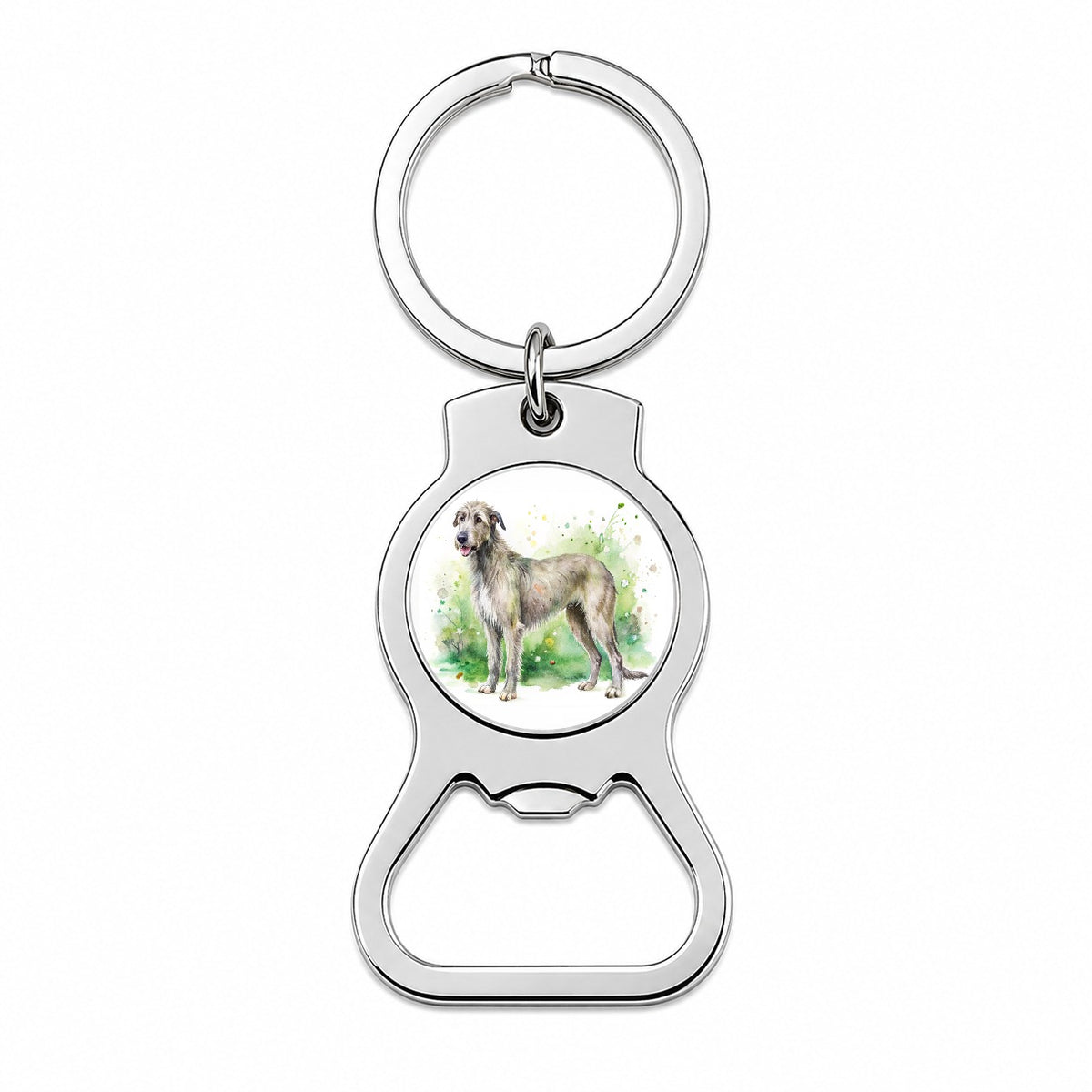 Irish Wolfhound Dog Watercolor Style Bottle Opener Keychain