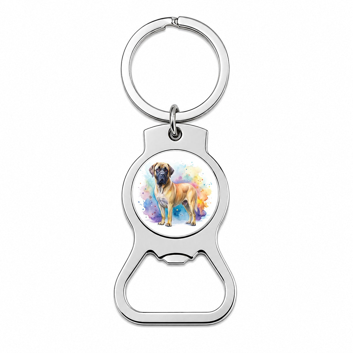 Mastiff Dog Watercolor Style Bottle Opener Keychain