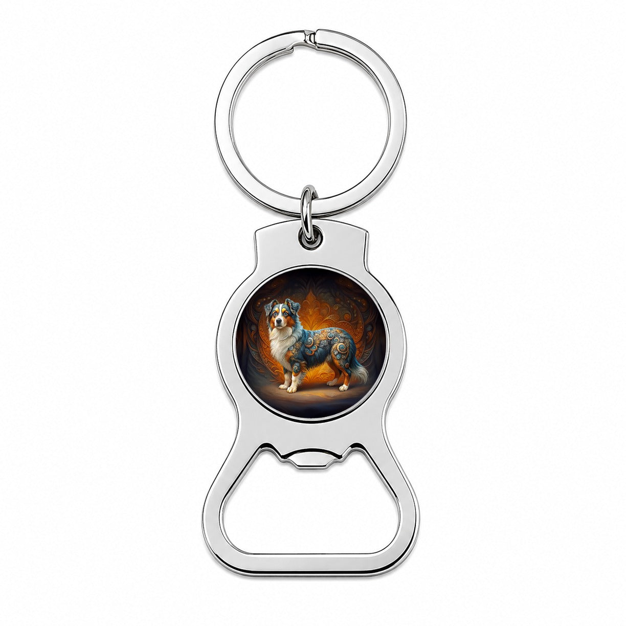 Miniature American Shepherd Dog Art Nouveau Bottle Opener Keychain