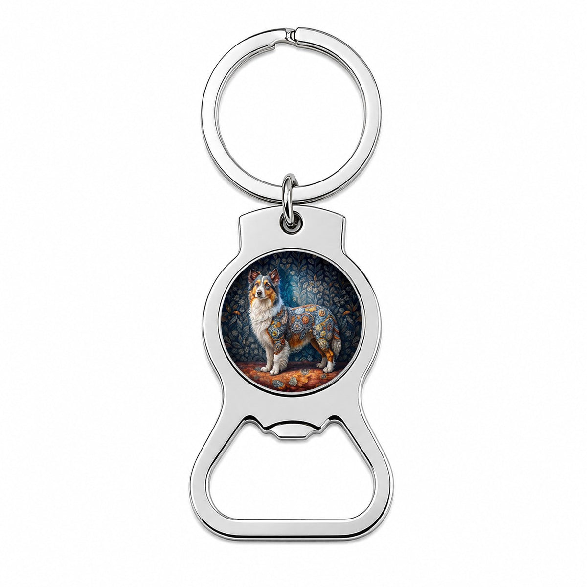 Miniature American Shepherd Dog French Bohemian Art Bottle Opener Keychain