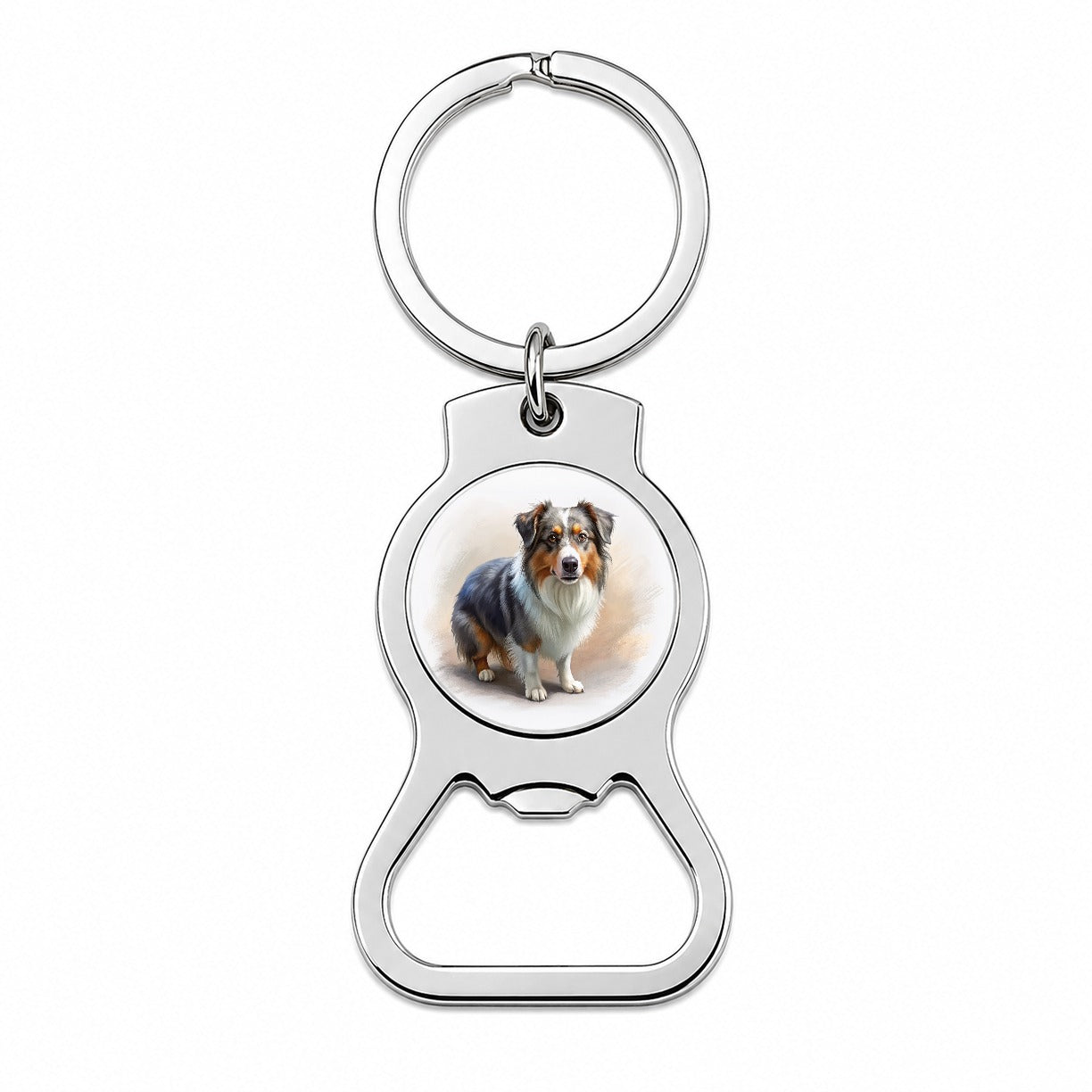 Miniature American Shepherd Dog Illustration Bottle Opener Keychain