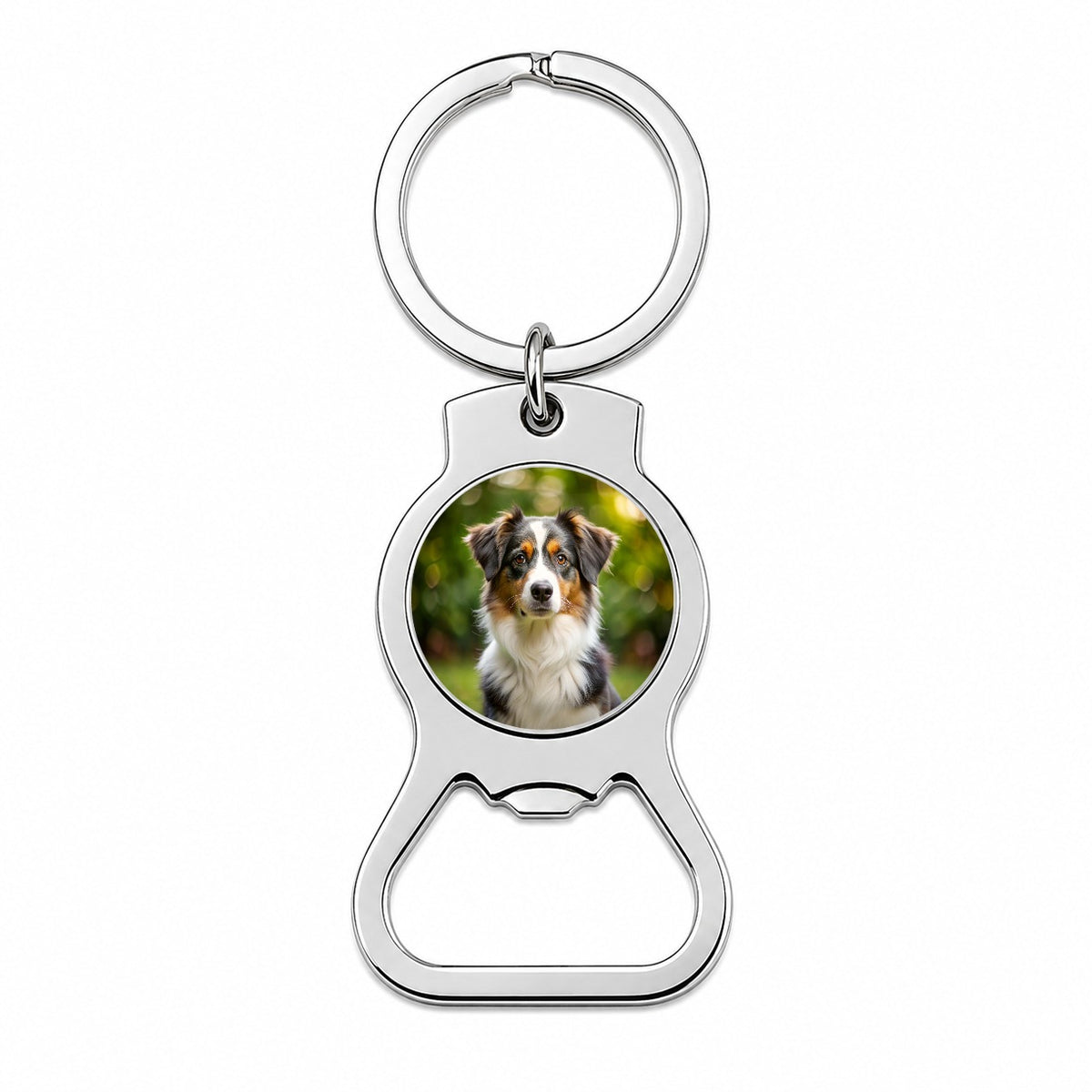 Miniature American Shepherd Dog Photo Bottle Opener Keychain