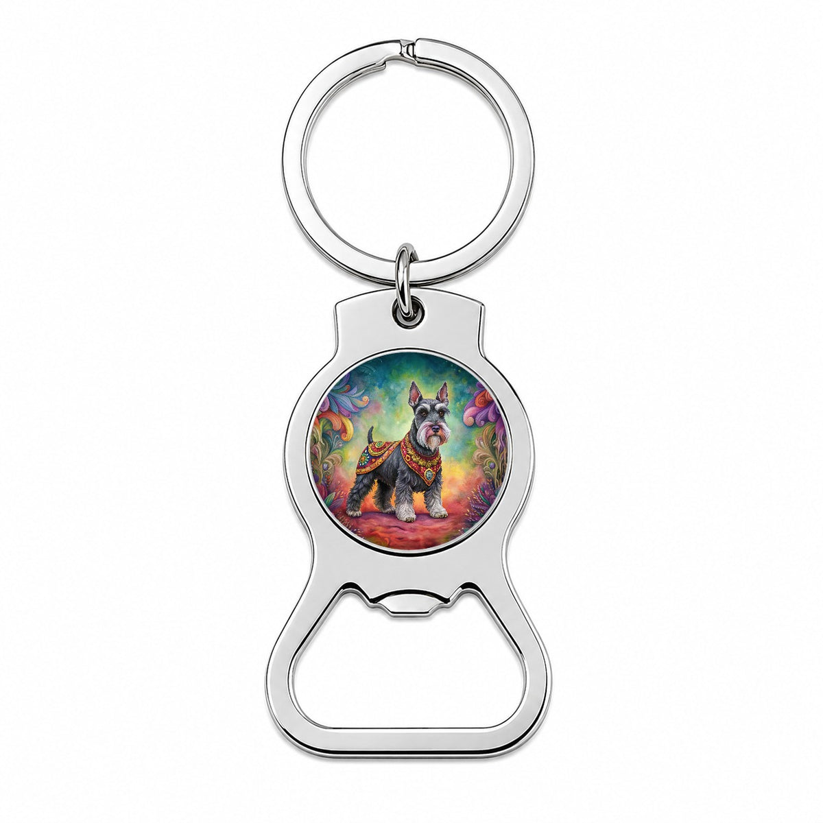 Miniature Schnauzer Dog Bohemian Art Bottle Opener Keychain