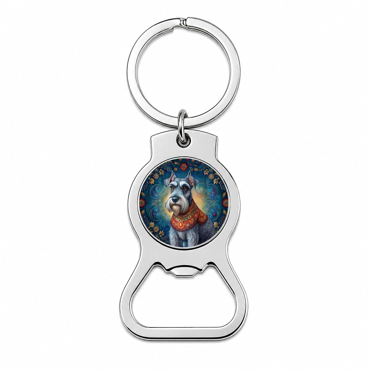 Miniature Schnauzer Dog French Bohemian Art Bottle Opener Keychain