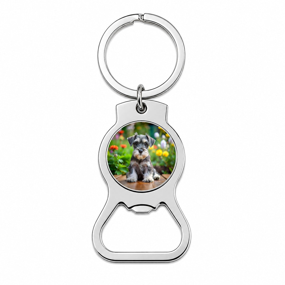 Miniature Schnauzer Dog Puppy Photo Bottle Opener Keychain