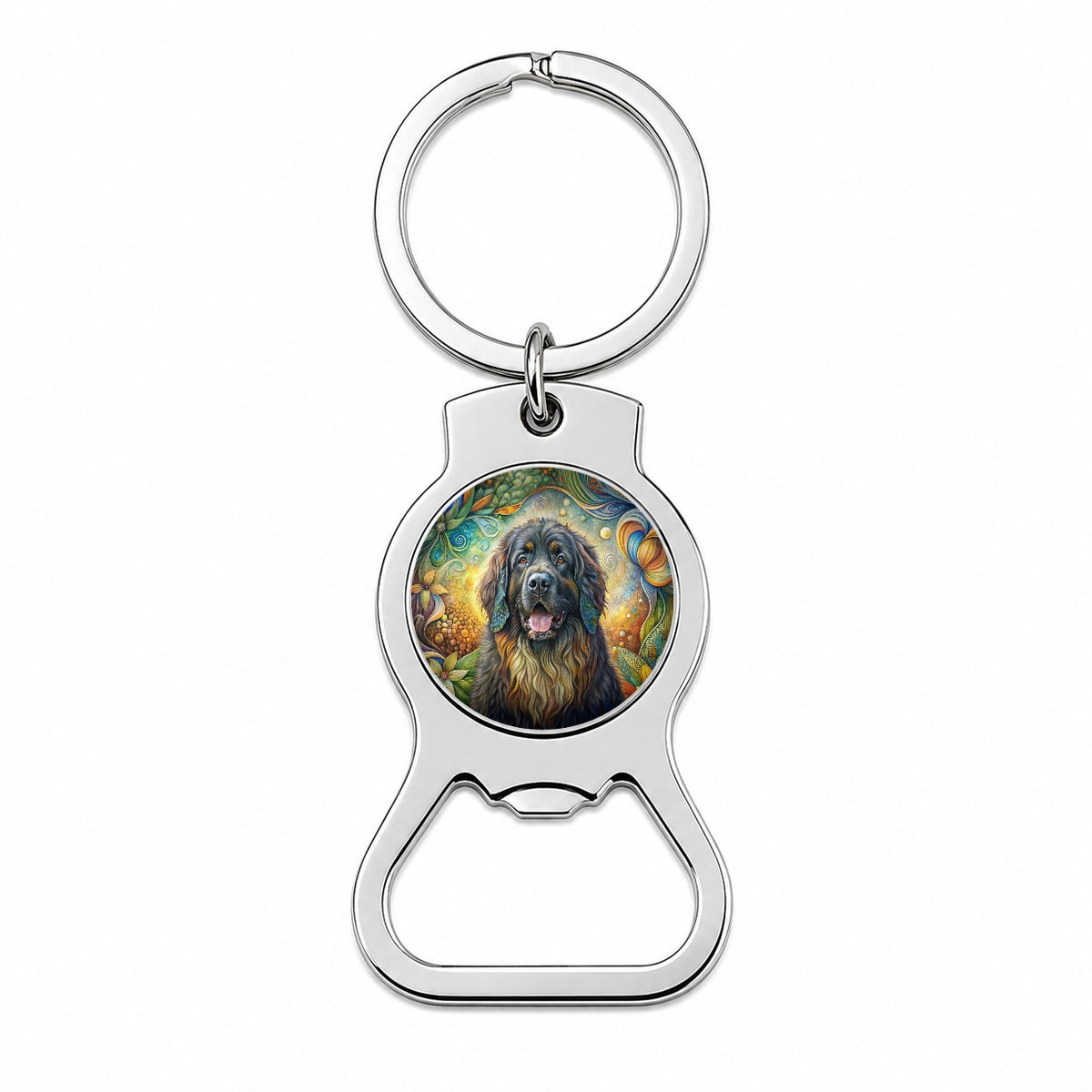 Newfoundland Dog Bohemian Art Bottle Opener Keychain