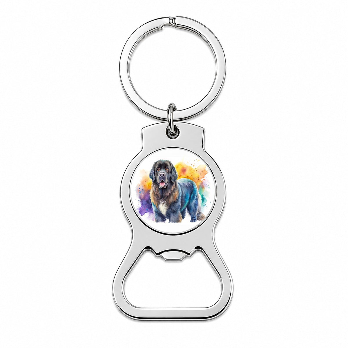 Newfoundland Dog Watercolor Style Bottle Opener Keychain
