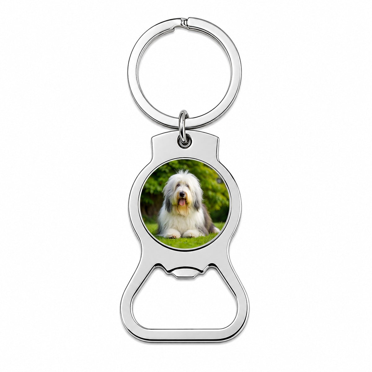 Old English Sheepdog Dog Photo Bottle Opener Keychain