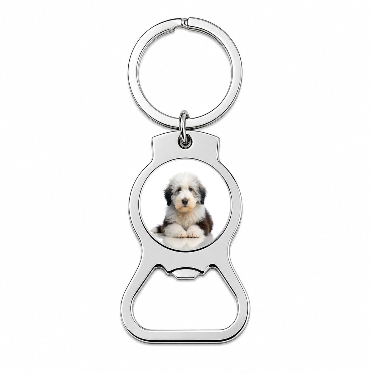 Old English Sheepdog Dog Puppy Photo Bottle Opener Keychain