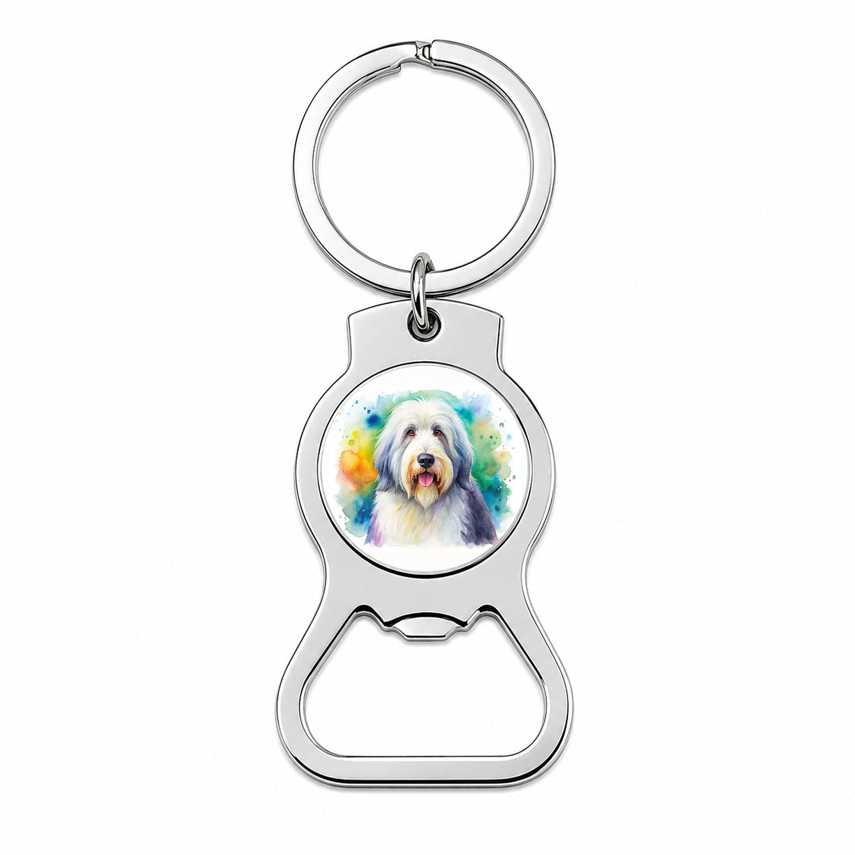 Old English Sheepdog Dog Watercolor Style Bottle Opener Keychain