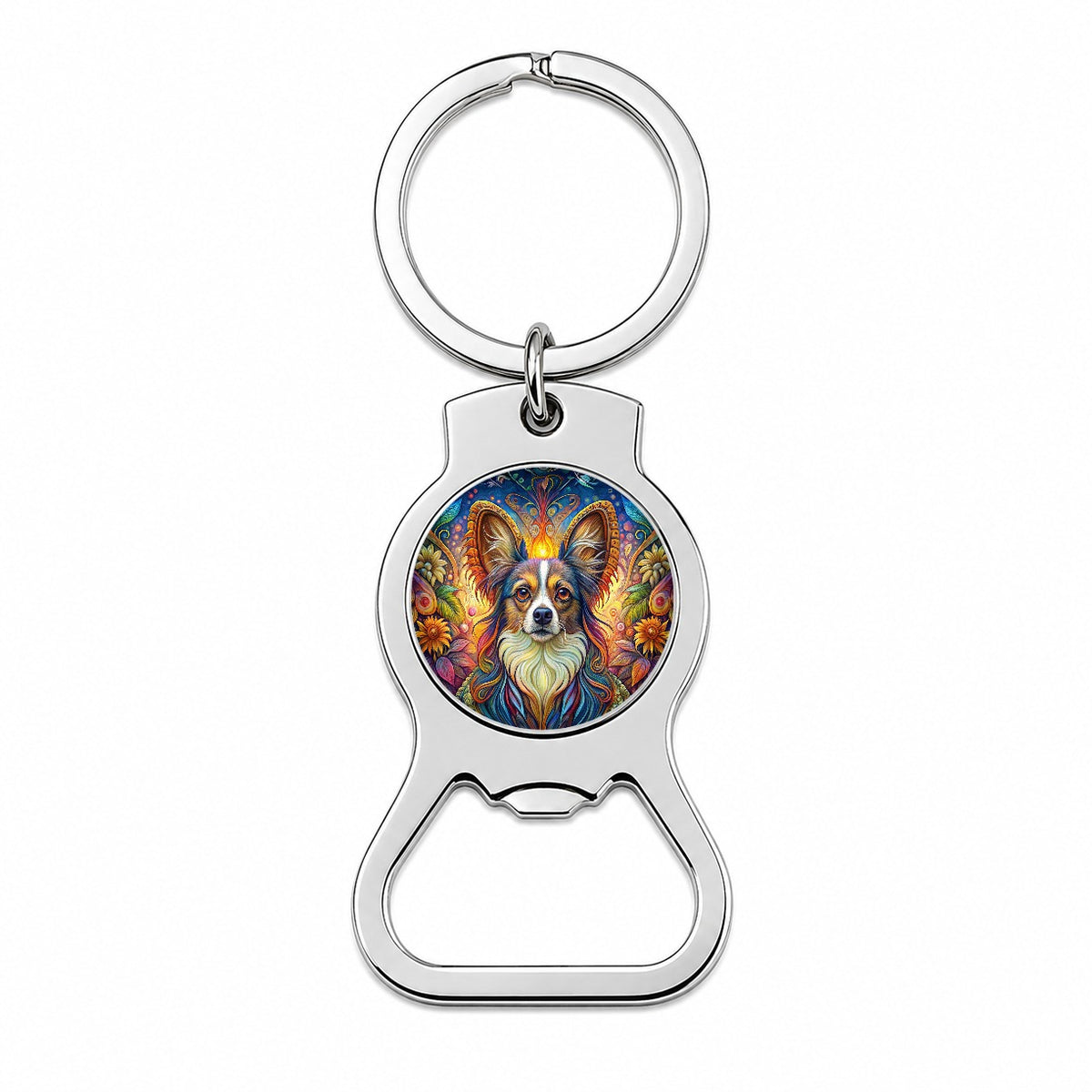 Papillon Dog French Bohemian Art Bottle Opener Keychain