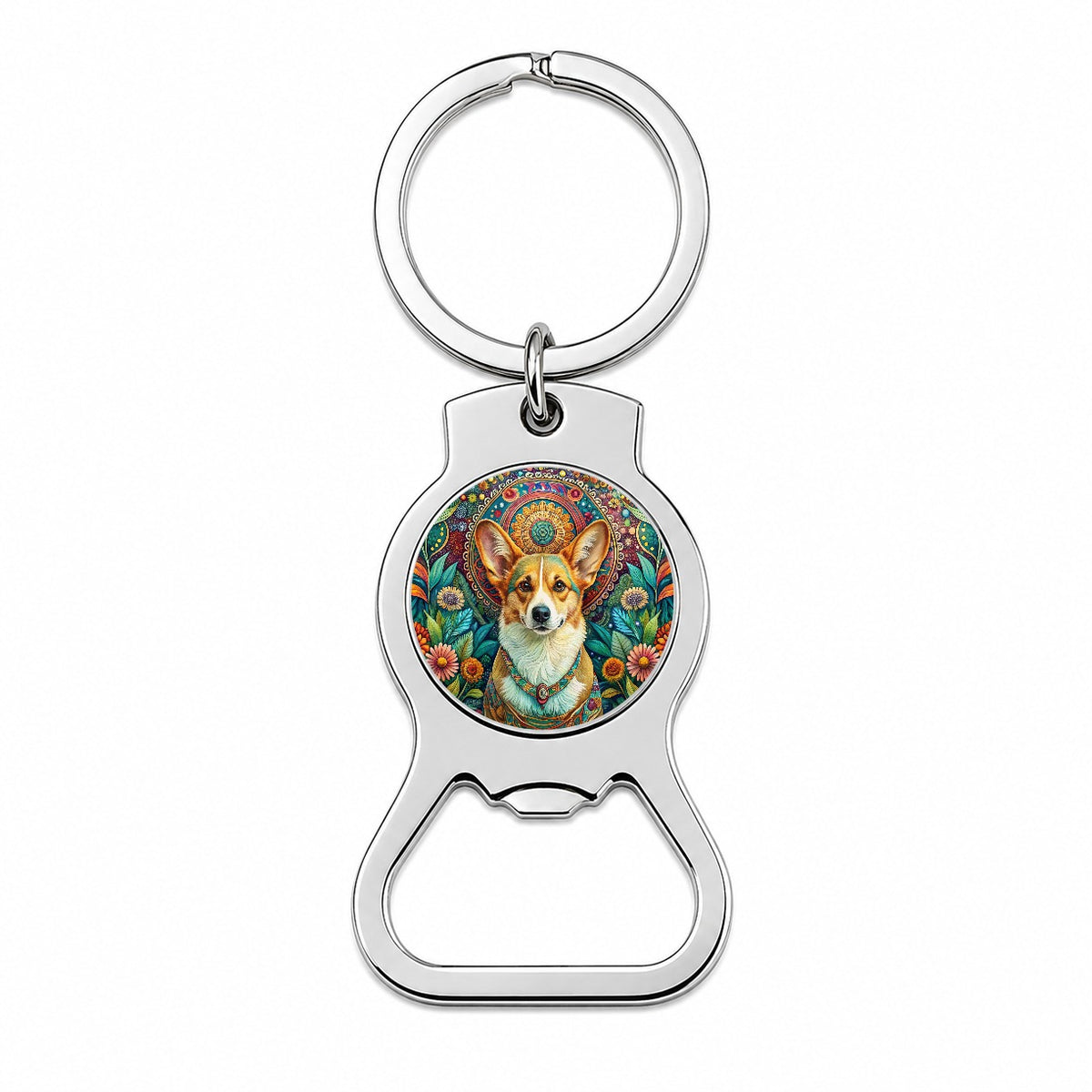 Pembroke Welsh Corgi Dog Bohemian Art Bottle Opener Keychain