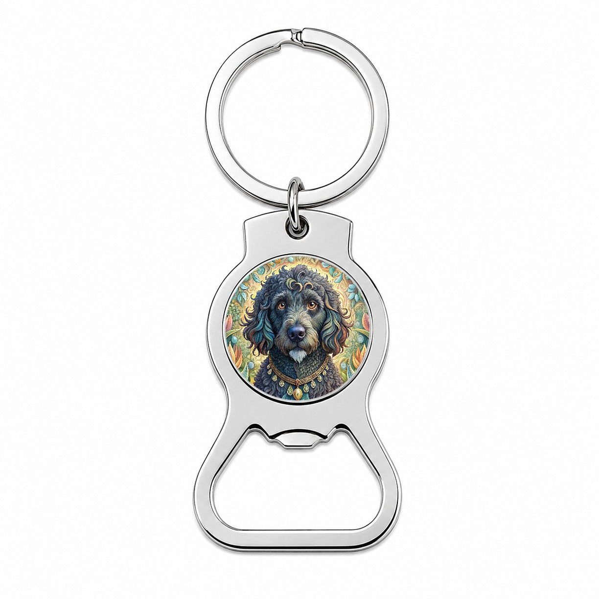 Portuguese Water Dog Art Nouveau Bottle Opener Keychain
