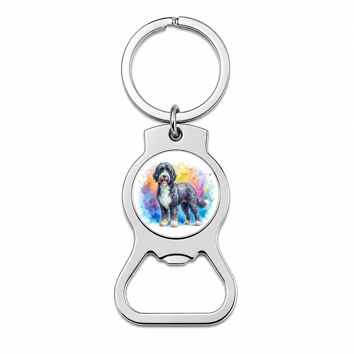 Portuguese Water Dog Watercolor Style Bottle Opener Keychain
