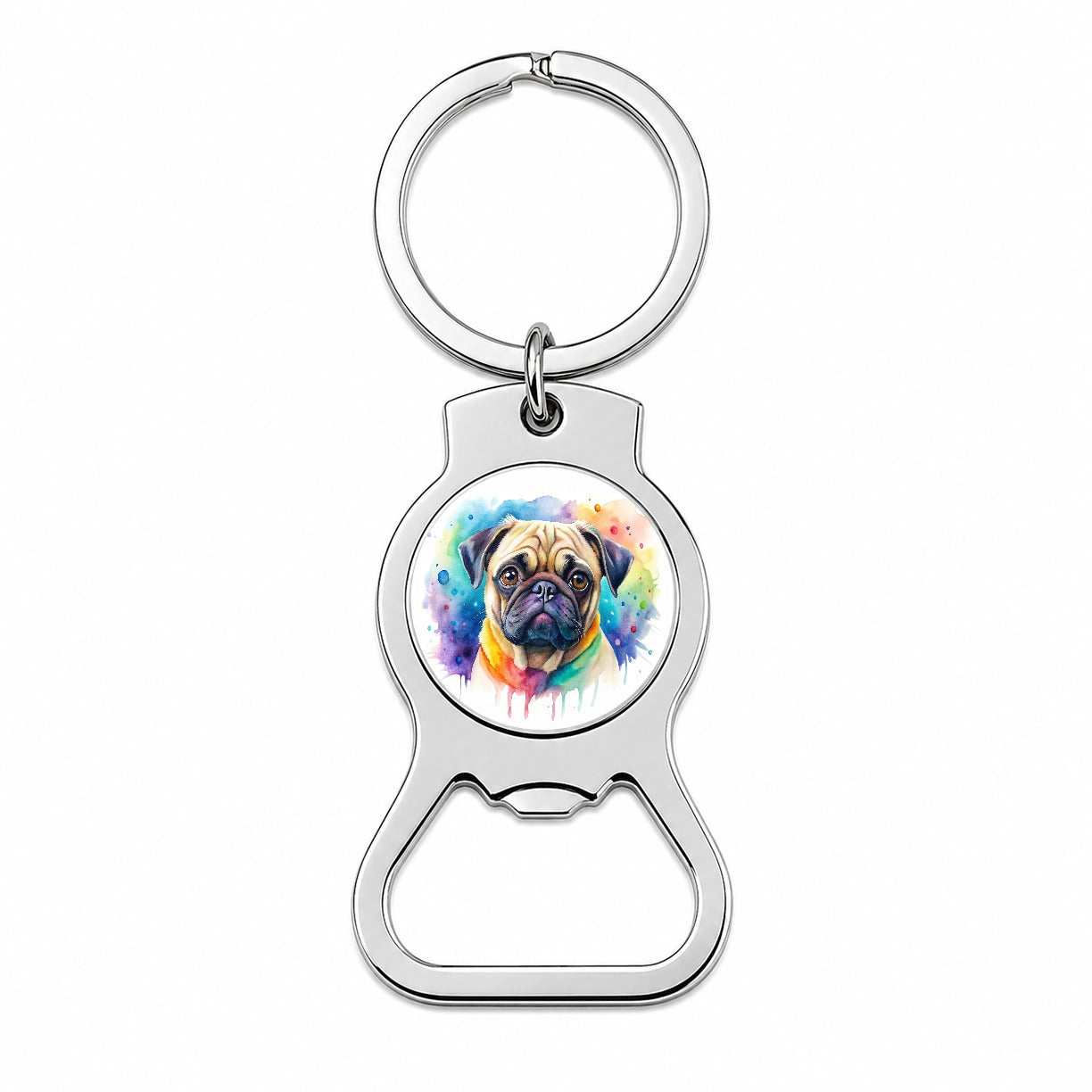 Pug Dog Watercolor Style Bottle Opener Keychain