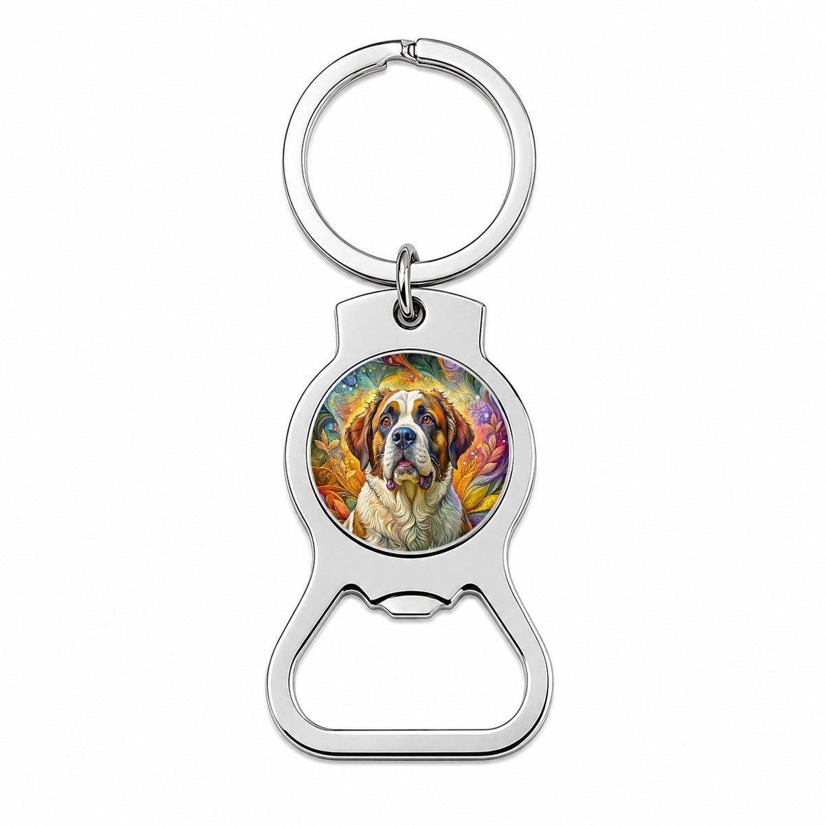Saint Bernard Dog Bohemian Art Bottle Opener Keychain