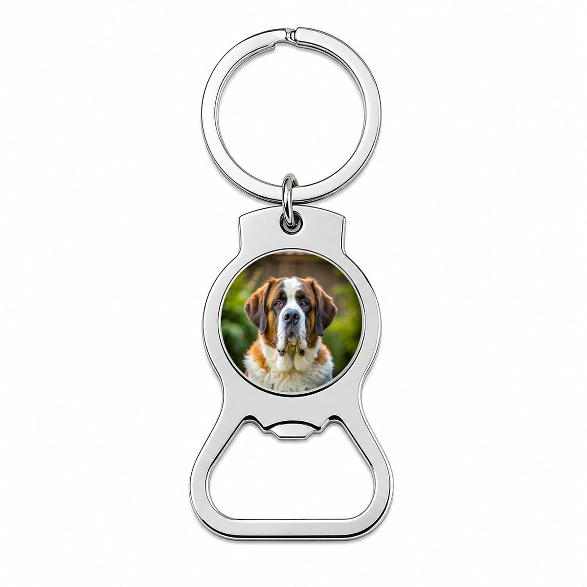 Saint Bernard Dog Photo Bottle Opener Keychain