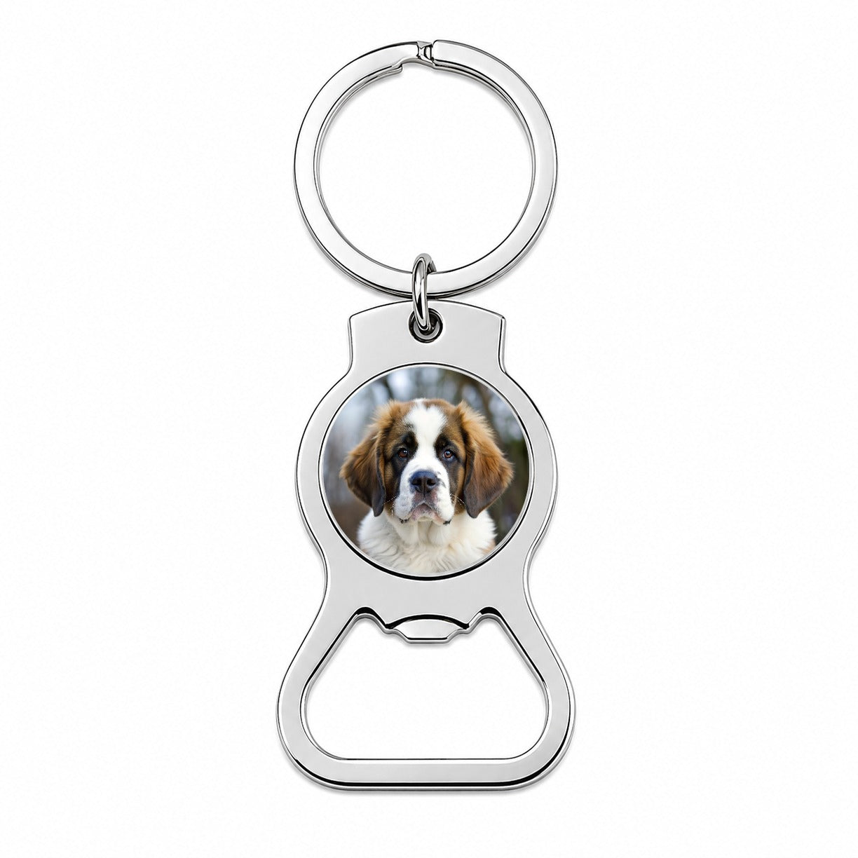 Saint Bernard Dog Puppy Photo Bottle Opener Keychain