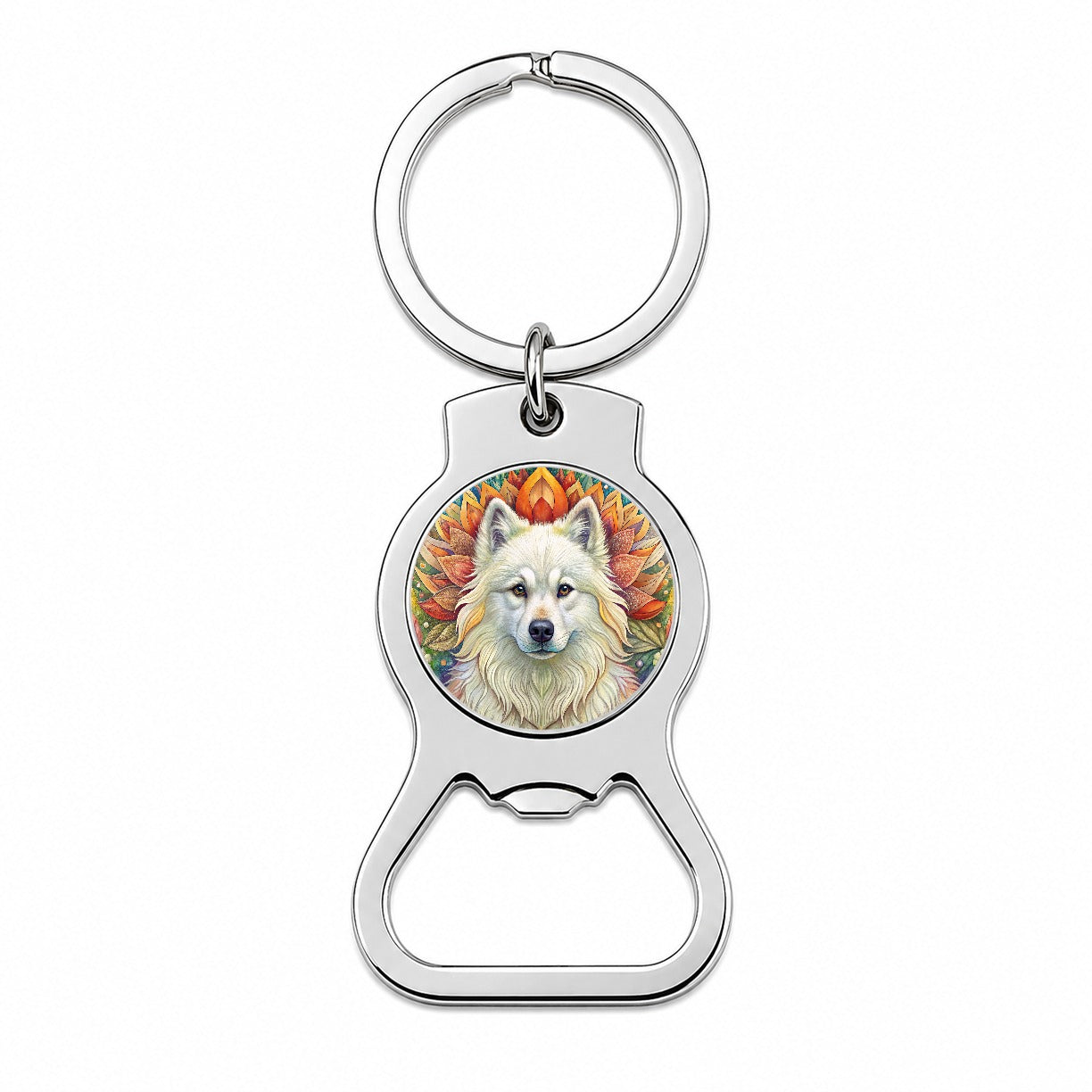 Samoyed Dog Bohemian Art Bottle Opener Keychain