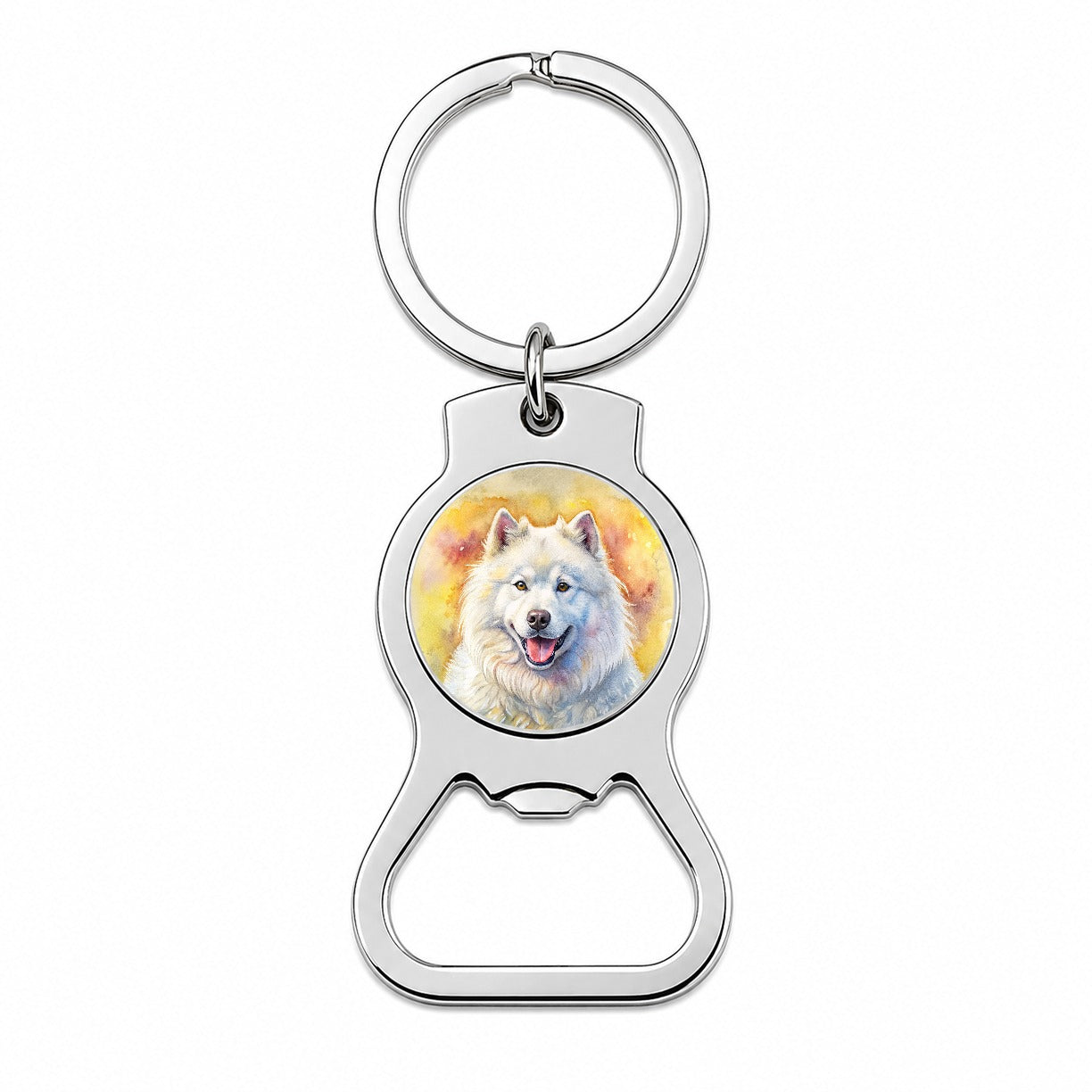Samoyed Dog Illustration Bottle Opener Keychain