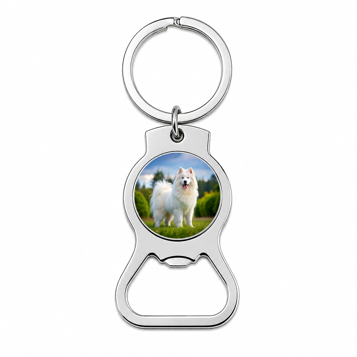 Samoyed Dog Photo Bottle Opener Keychain