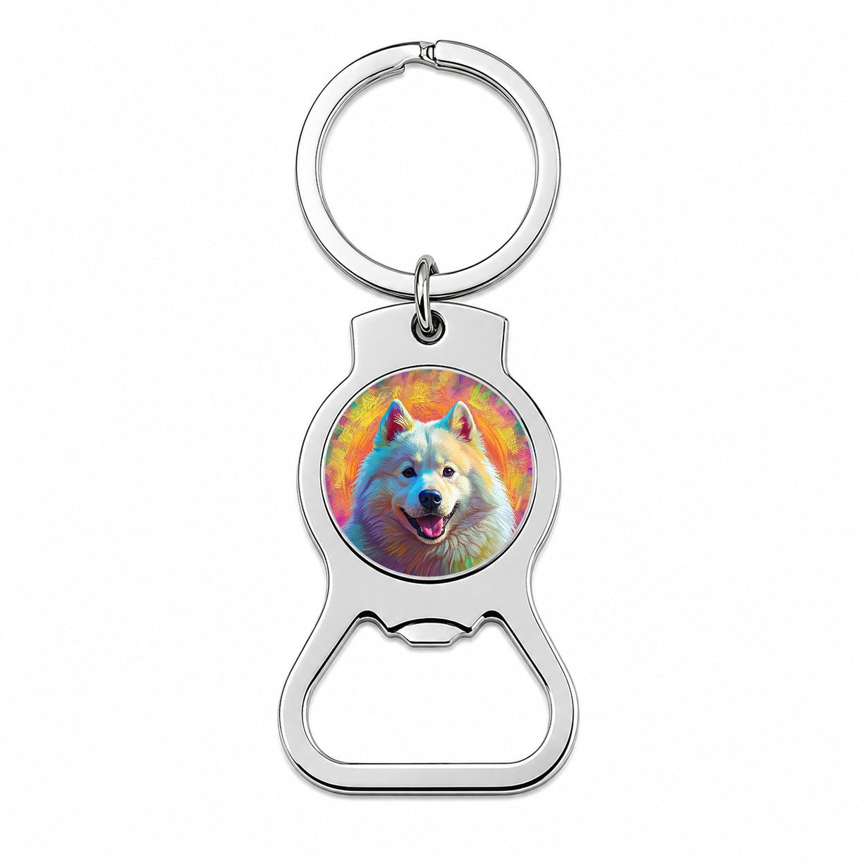 Samoyed Dog Pop Art Bottle Opener Keychain