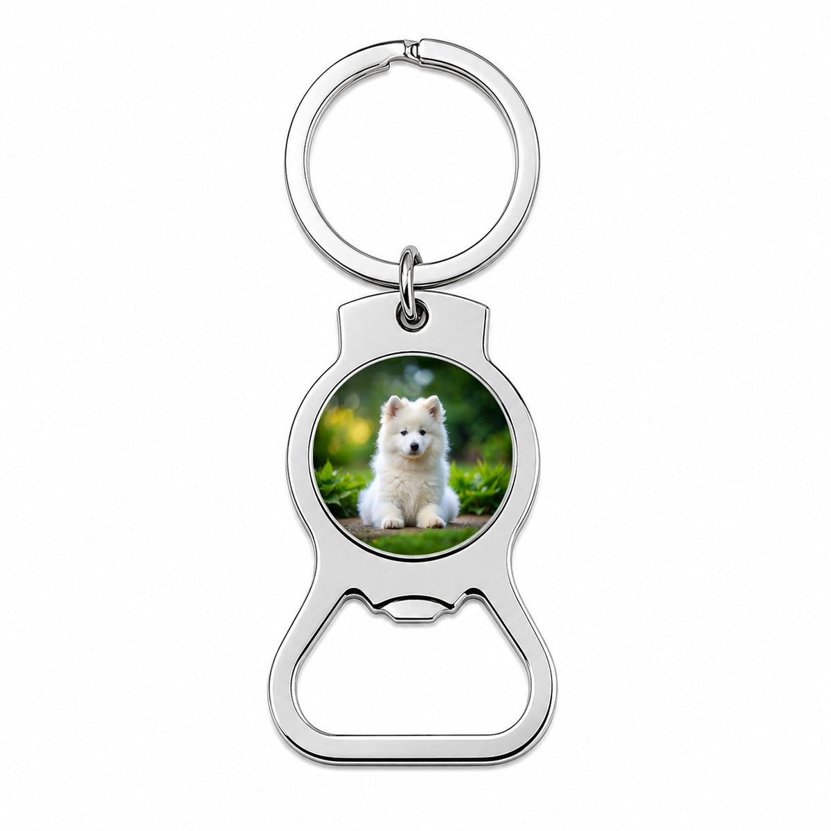 Samoyed Dog Puppy Photo Bottle Opener Keychain