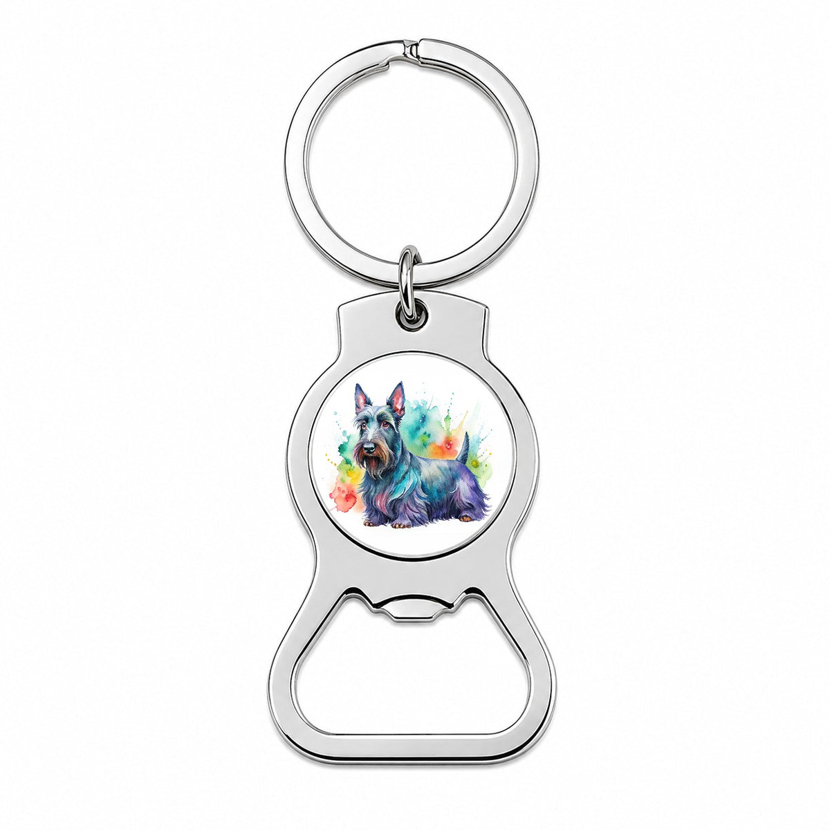 Scottish Terrier Dog Watercolor Style Bottle Opener Keychain
