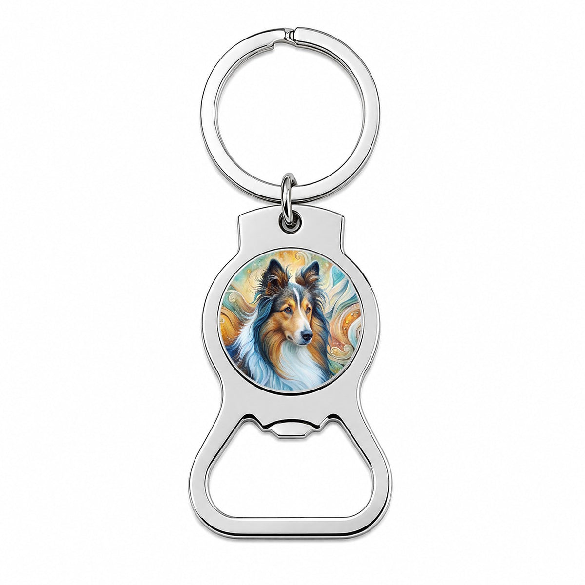 Shetland Sheepdog Sheltie Dog Abstract Art Bottle Opener Keychain