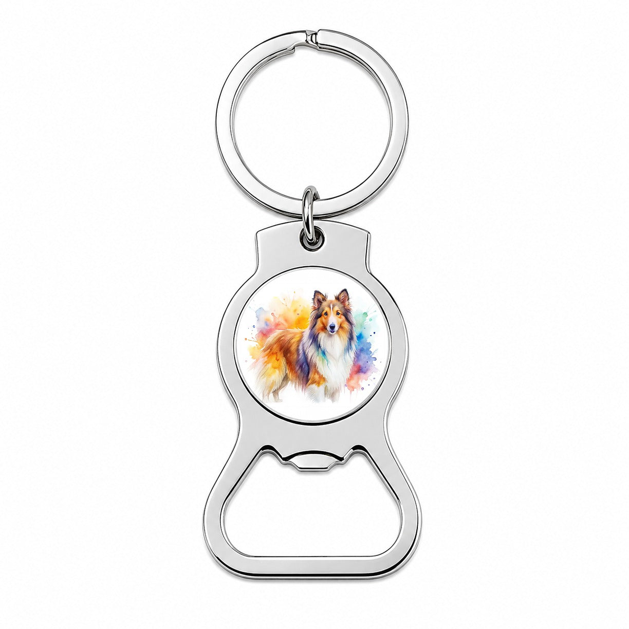 Shetland Sheepdog Sheltie Dog Watercolor Style Bottle Opener Keychain