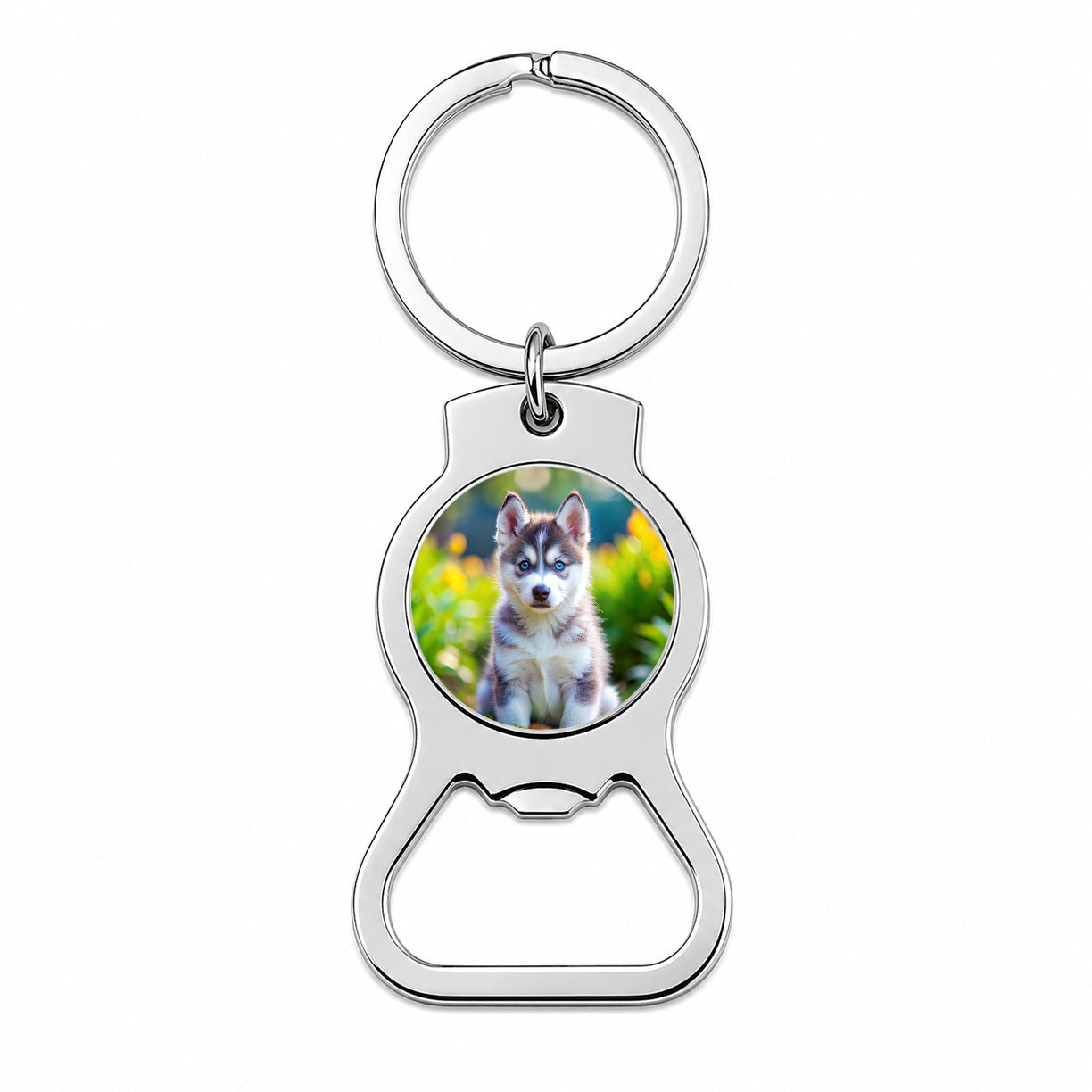 Siberian Husky Dog Puppy Photo Bottle Opener Keychain