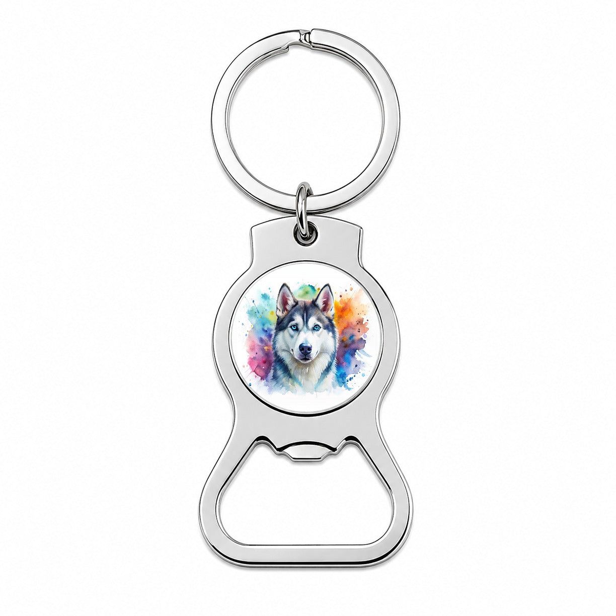 Siberian Husky Dog Watercolor Style Bottle Opener Keychain
