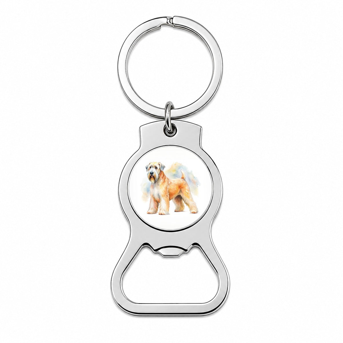 Soft Coated Wheaten Terrier Dog Watercolor Style Bottle Opener Keychain