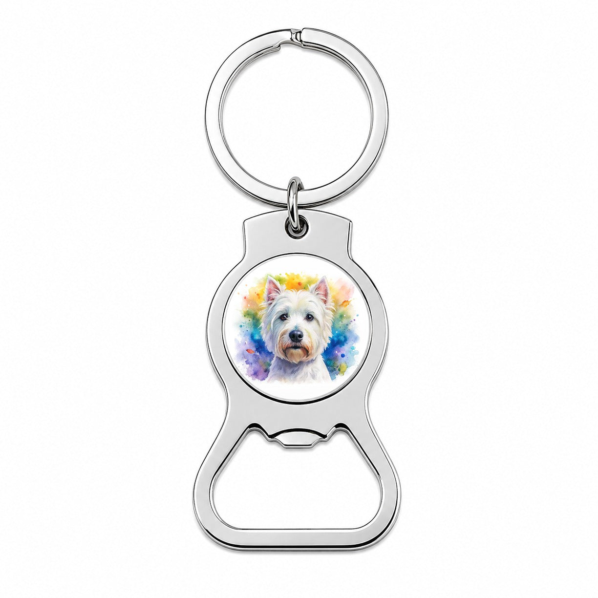 West Highland White Terrier Westie Dog Watercolor Style Bottle Opener Keychain