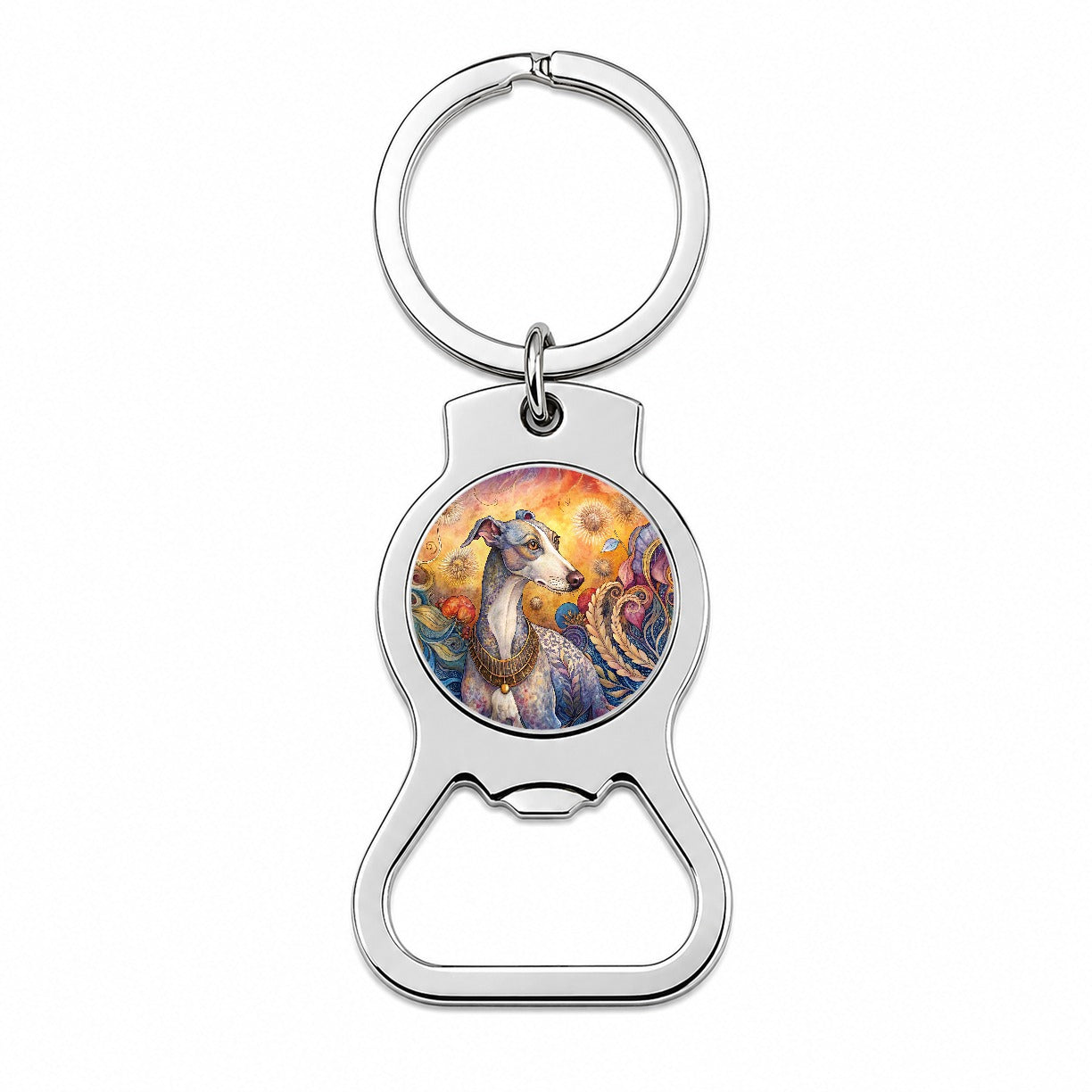 Whippet Dog French Bohemian Art Bottle Opener Keychain