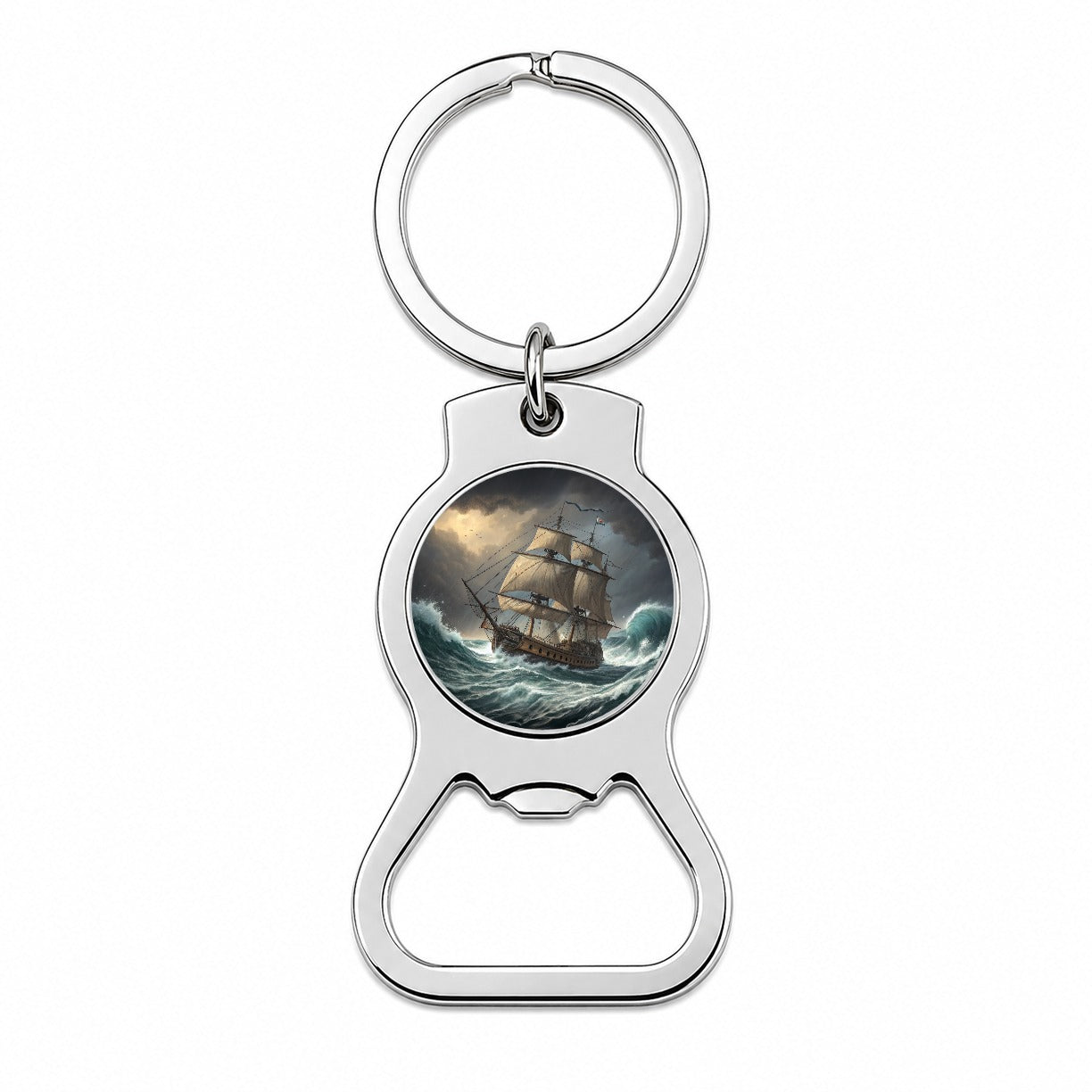 18th Century Sailing Ship Frigate In A Stormy Sea Bottle Opener Keychain