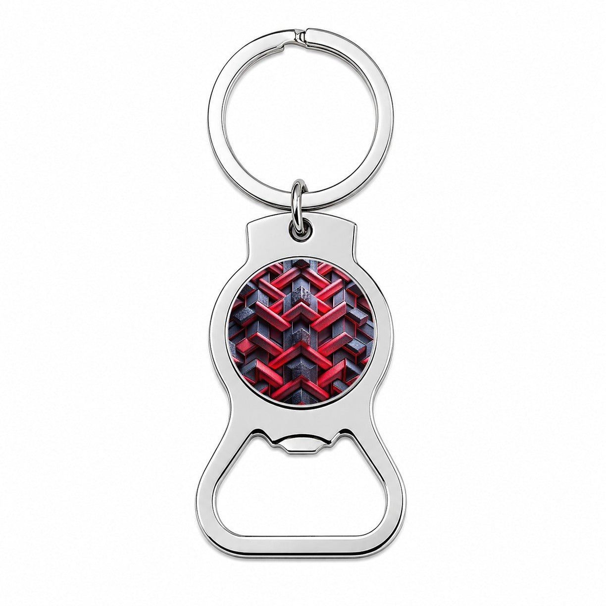 Chunky Angular Black And Red Design Pattern Bottle Opener Keychain