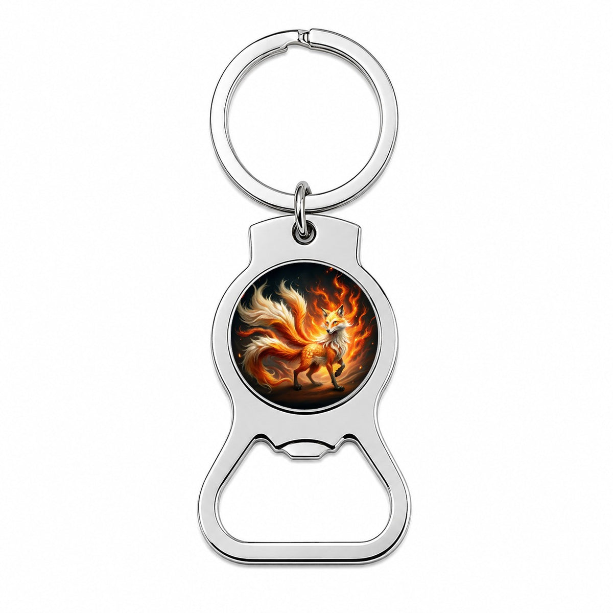 Flaming Fire Fox Kitsune Spirit Animal Bottle Opener Keychain