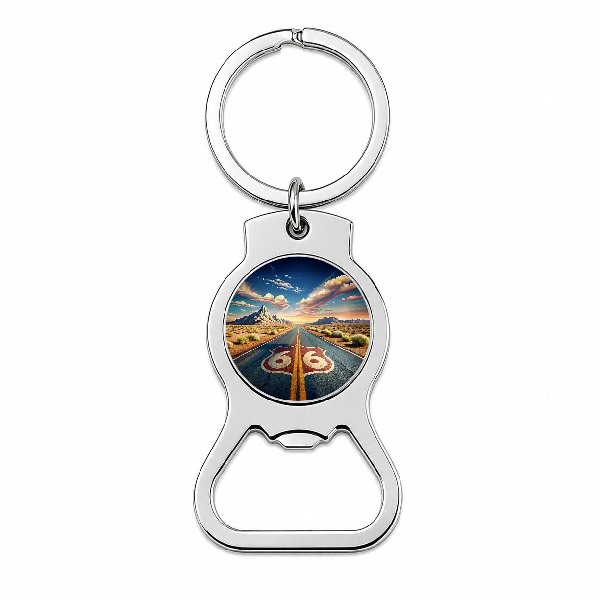 Highway Route 66 Southwest Art Bottle Opener Keychain