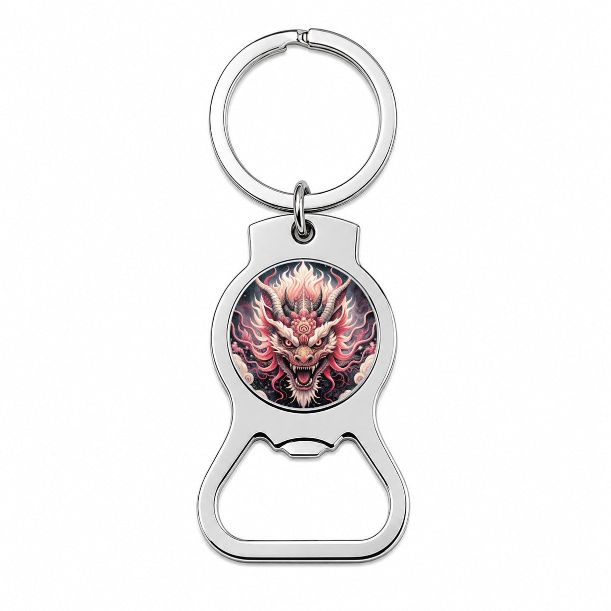 Japanese Asian Pink Spirit Dragon Art Bottle Opener Keychain