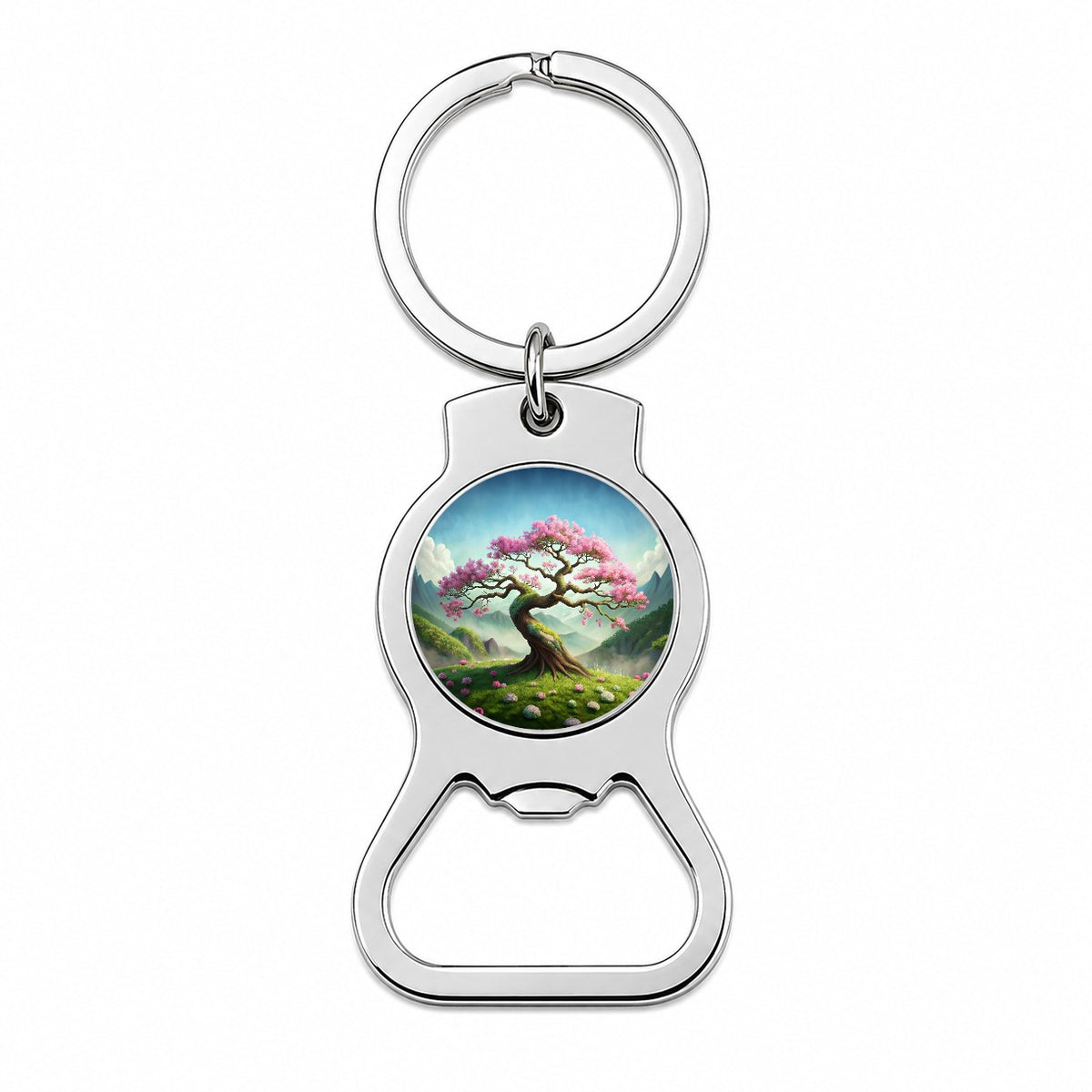 Japanese Bonsai Tree With Pink Flowers On Hillside Bottle Opener Keychain