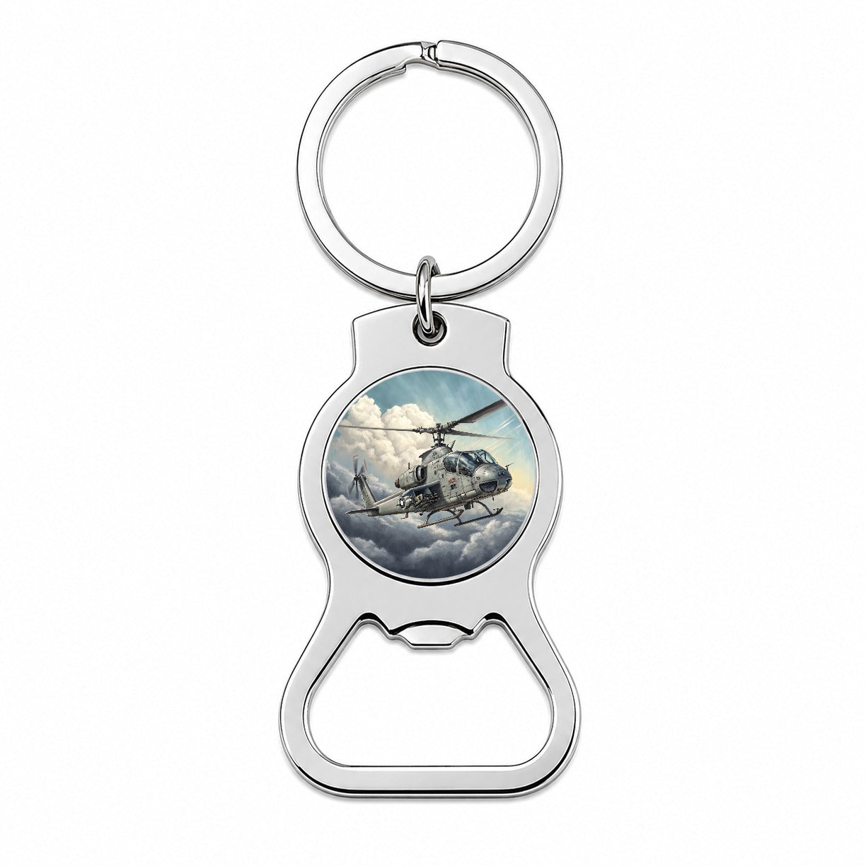 Military Attack Helicopter In Flight Bottle Opener Keychain