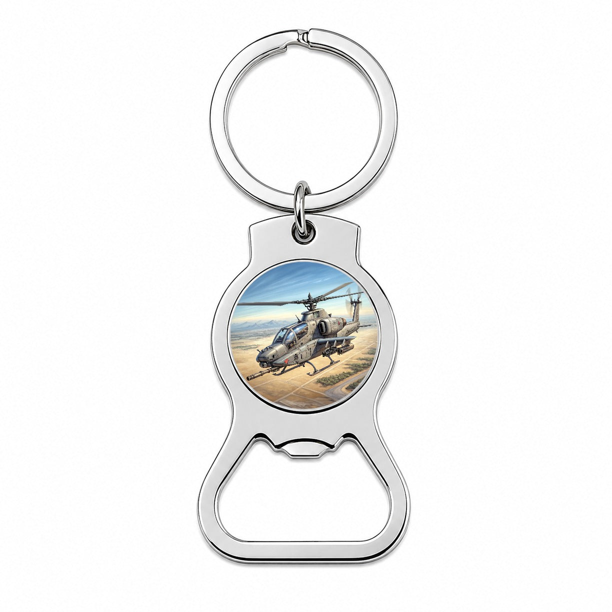 Military Gunship Helicopter In Flight Bottle Opener Keychain