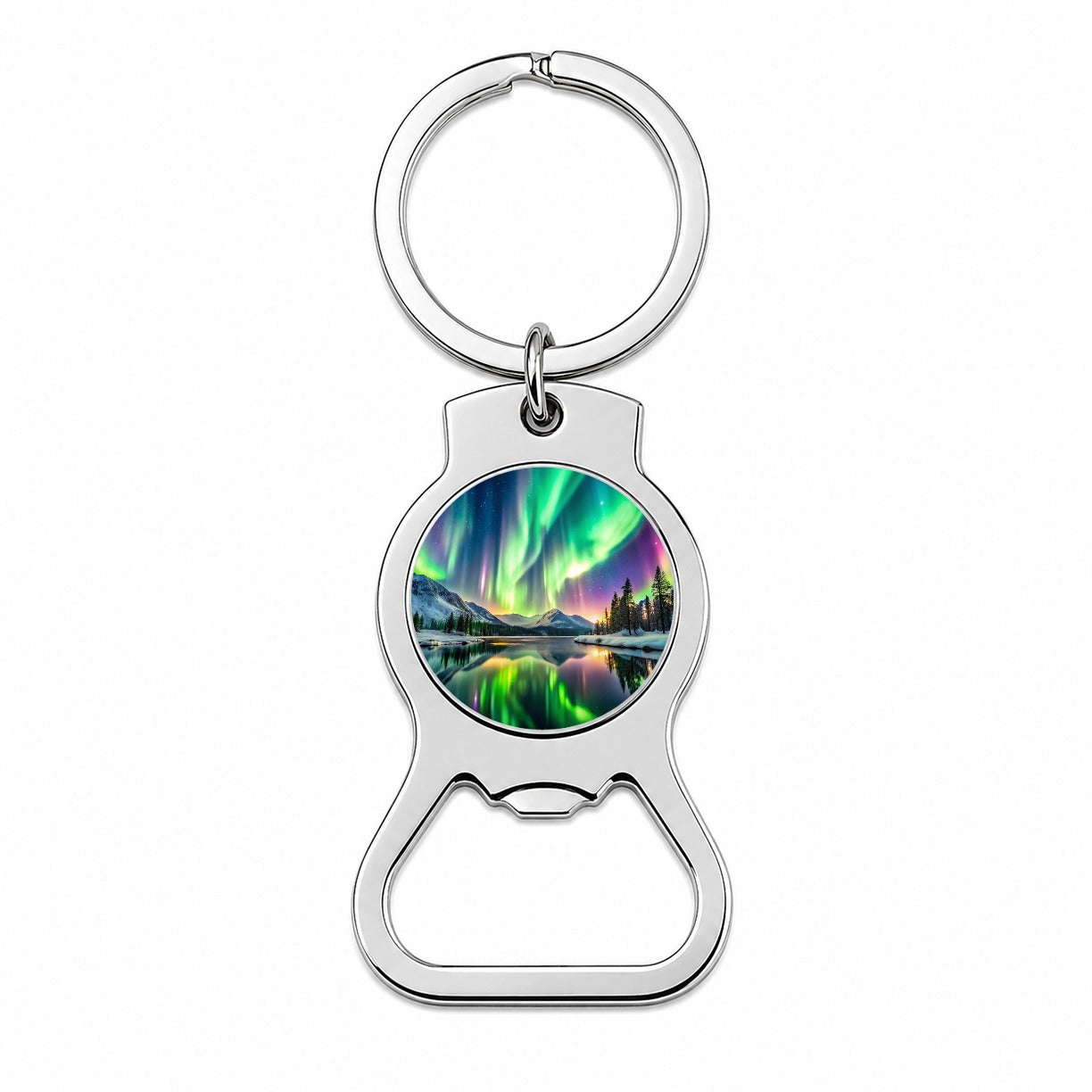 Northern Lights Over Lake Bottle Opener Keychain