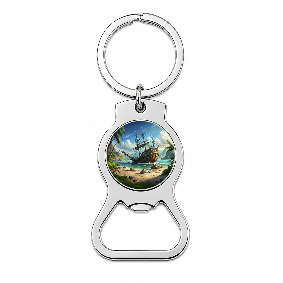 Pirate Sailing Ship Shipwreck Bottle Opener Keychain