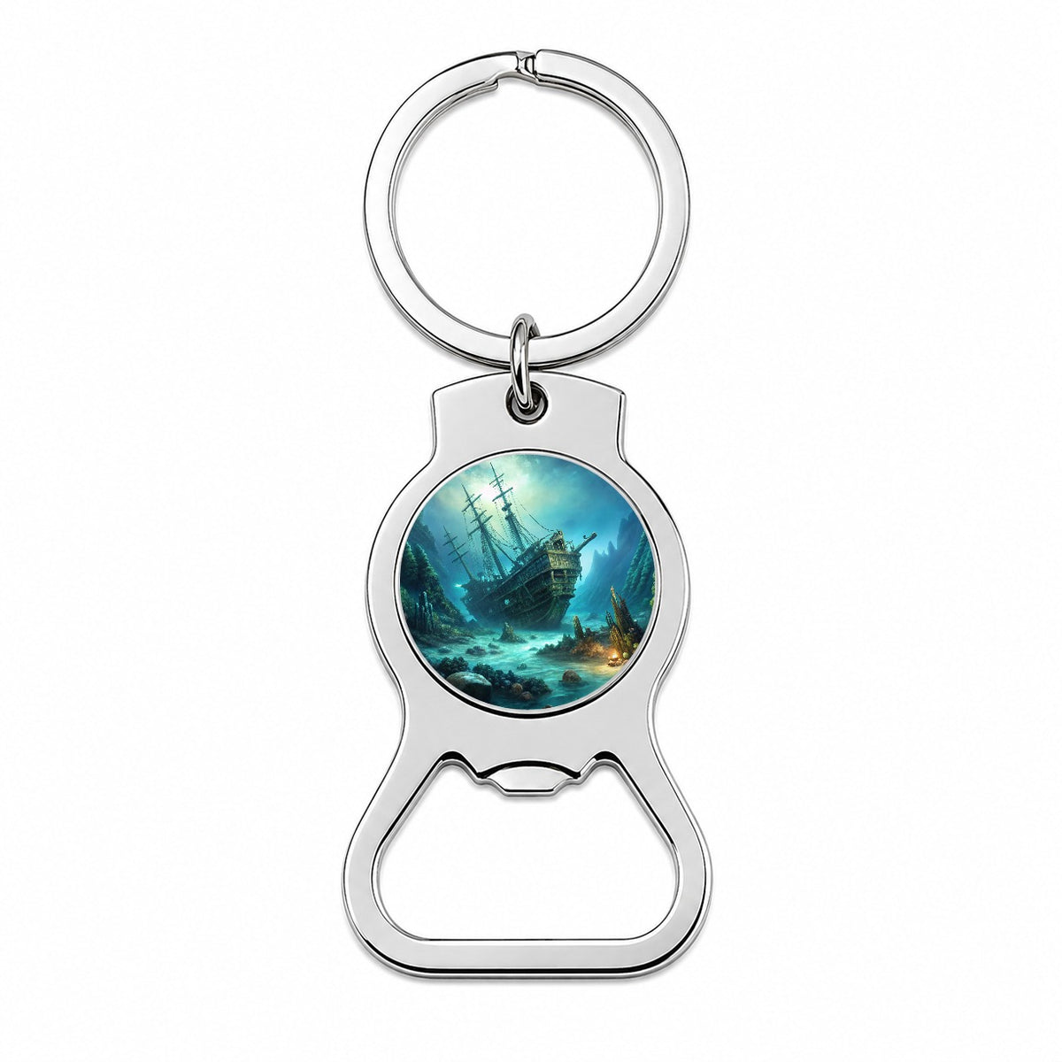 Pirate Ship Shipwreck Under The Ocean Bottle Opener Keychain