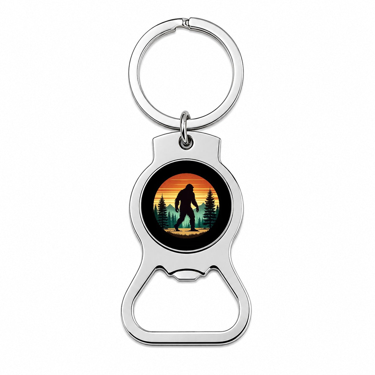 Retro Bigfoot Walking In The Forest Bottle Opener Keychain