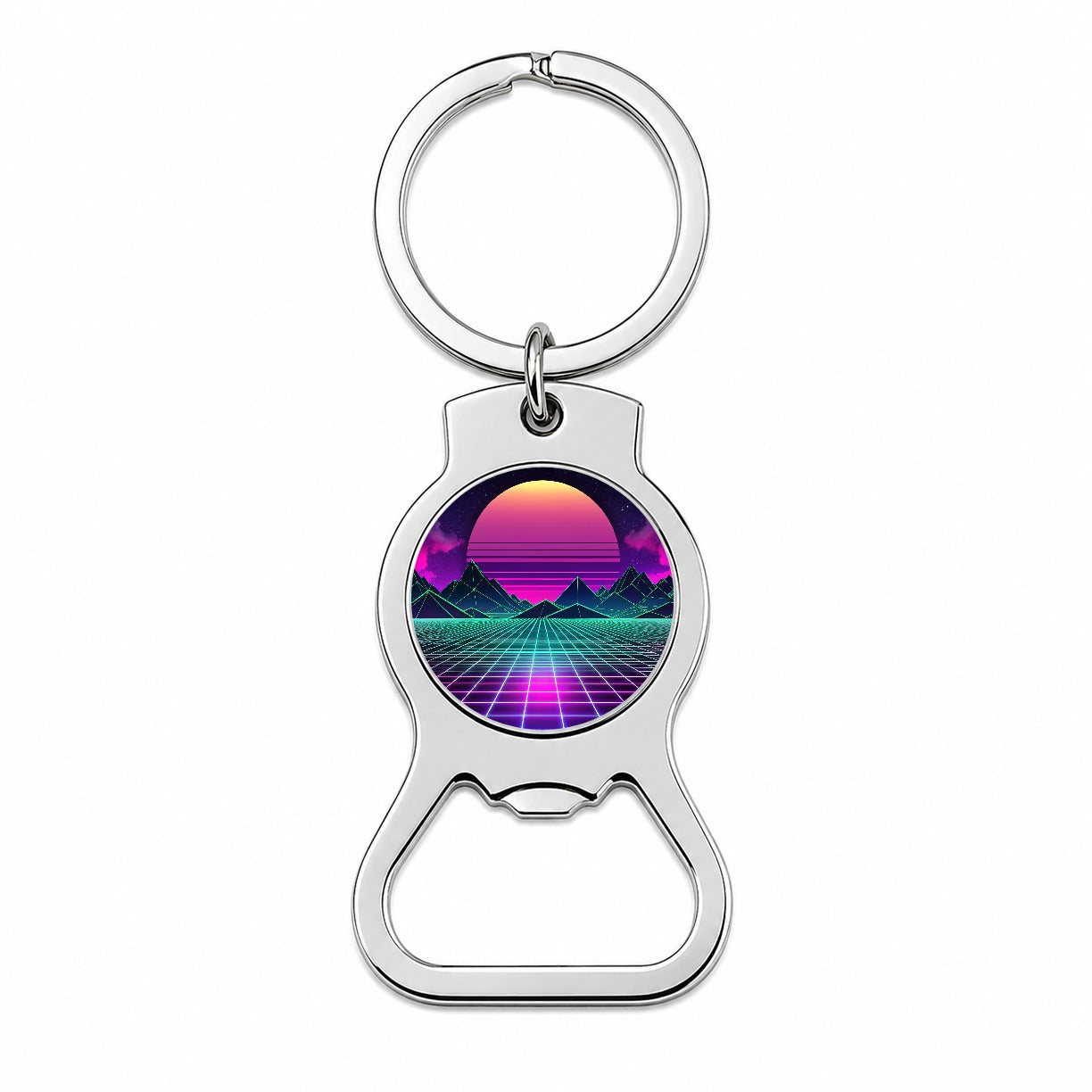 Vaporwave Retro Vector Vivid Landscape Bottle Opener Keychain