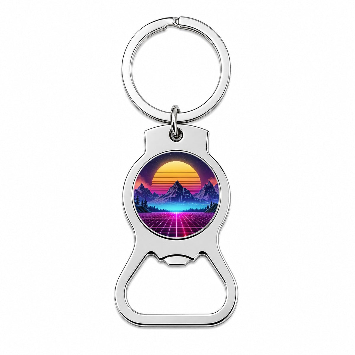 Vaporwave Retro Vector Vivid Mountain Landscape Bottle Opener Keychain