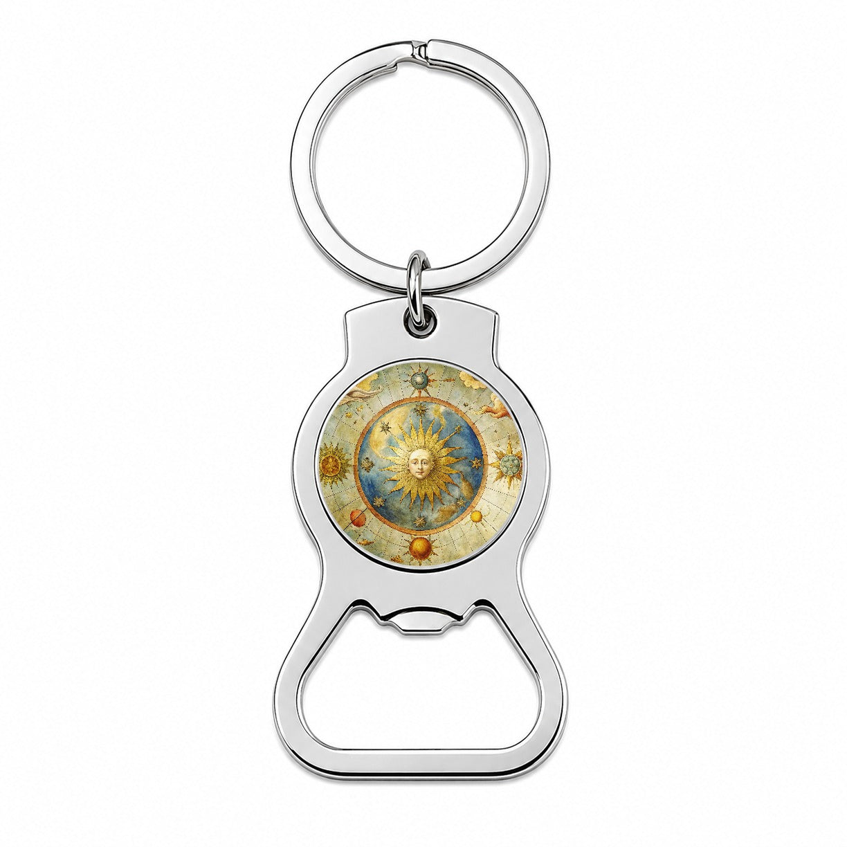 Vintage Sun Moon Celestial Map Bottle Opener Keychain